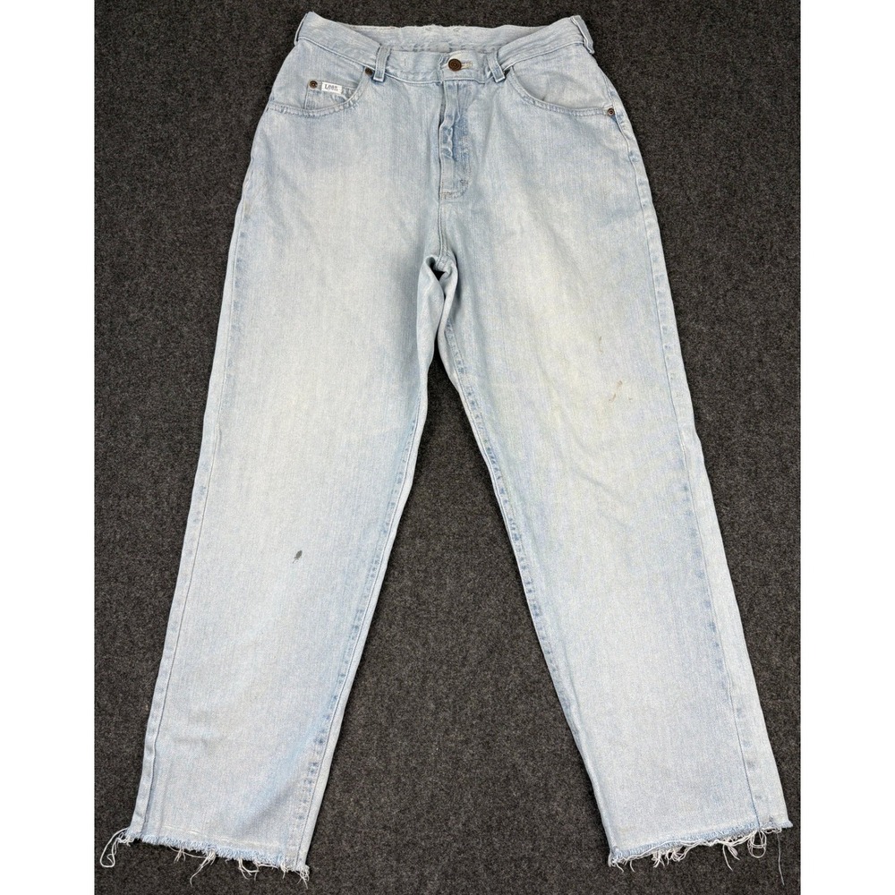 Lee Original Jeans Light Wash High Rise‎ Straight Leg Raw Hem Vintage Blue 29x27